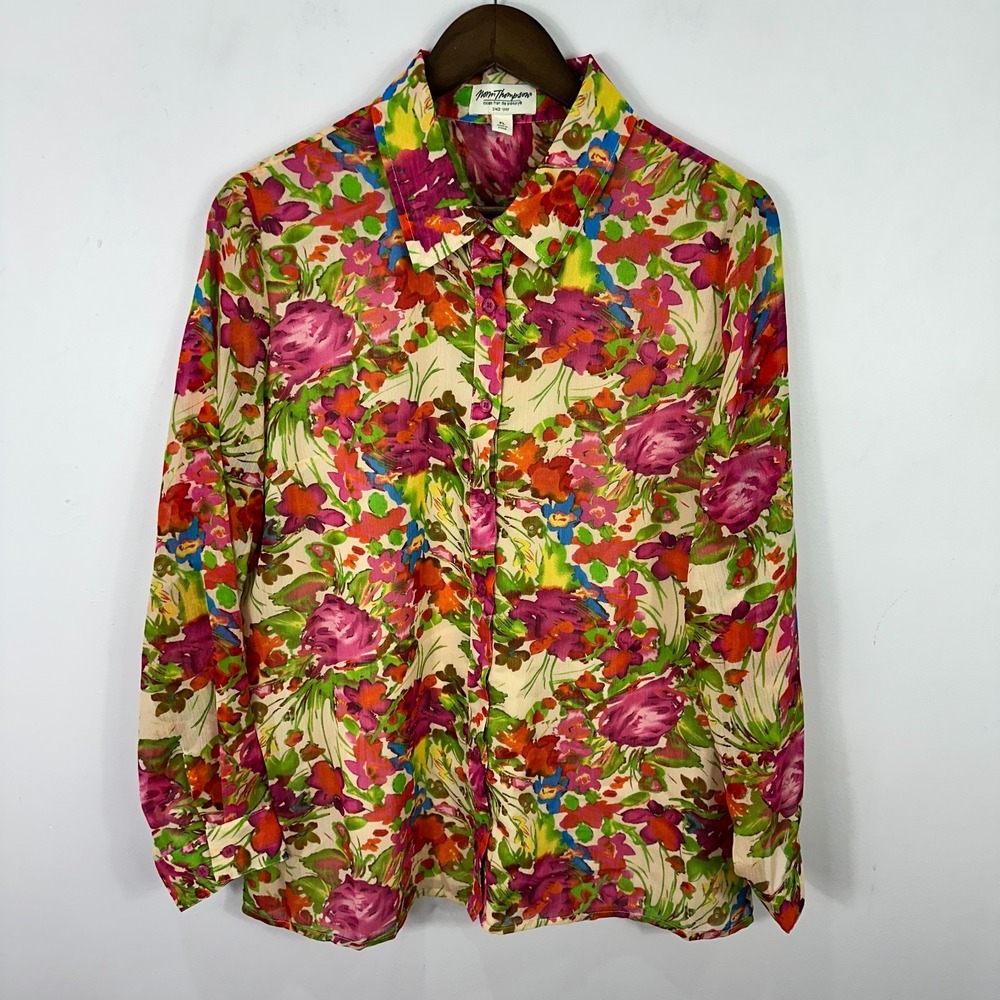 Norm Thompson Button Up Top Womens PL Floral Whimsical Indie Boho Garden Cottage